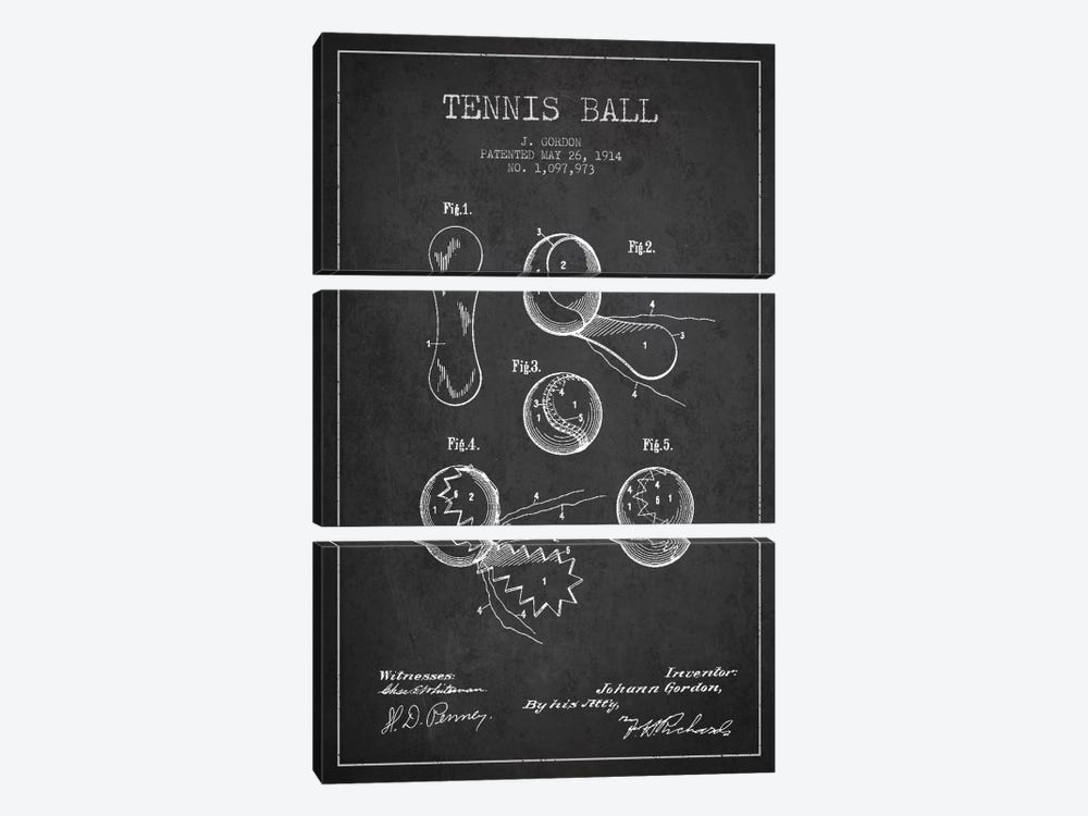 Tennis Ball Charcoal Patent Blueprint by Aged Pixel 3-piece Canvas Wall Art