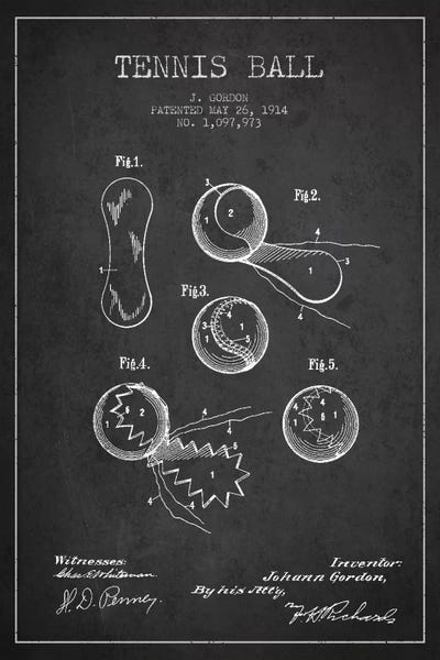 Tennis: Tennis Ball Charcoal Patent Blueprint by Aged Pixel