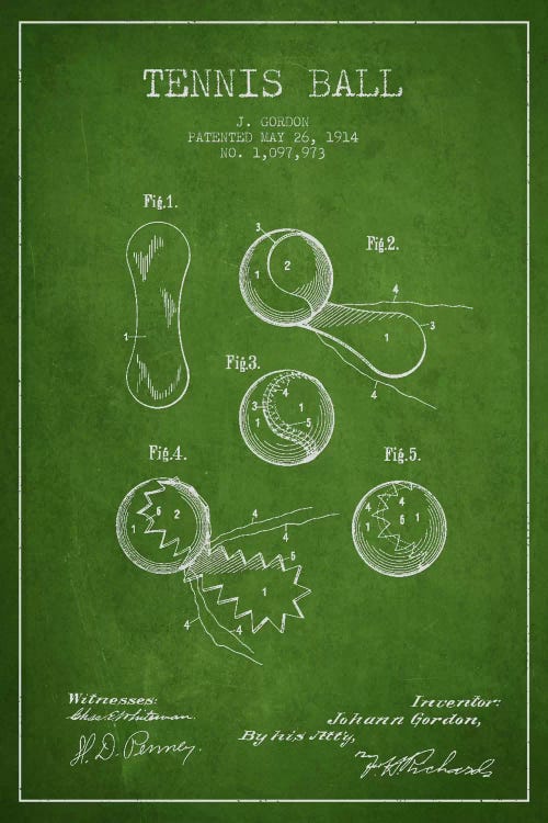 Tennis Ball Green Patent Blueprint