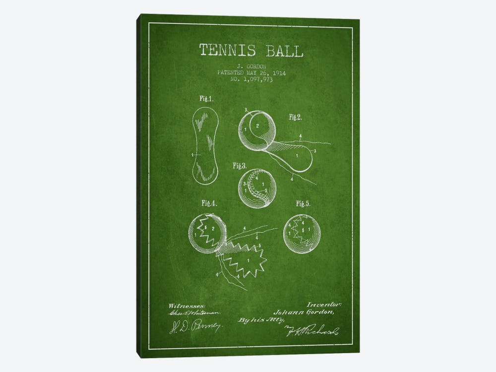 Tennis Ball Green Patent Blueprint by Aged Pixel 1-piece Canvas Print