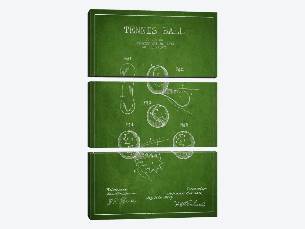 Tennis Ball Green Patent Blueprint by Aged Pixel 3-piece Art Print