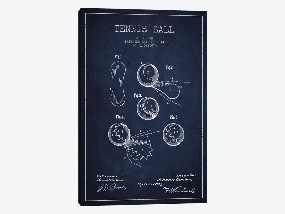 Tennis Ball Navy Blue Patent Blueprint by Aged Pixel 1-piece Canvas Artwork