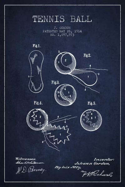 Tennis: Tennis Ball Navy Blue Patent Blueprint by Aged Pixel