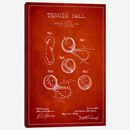 Tennis Ball Red Patent Blueprint Canvas Print #ADP2273} by Aged Pixel Art Print
