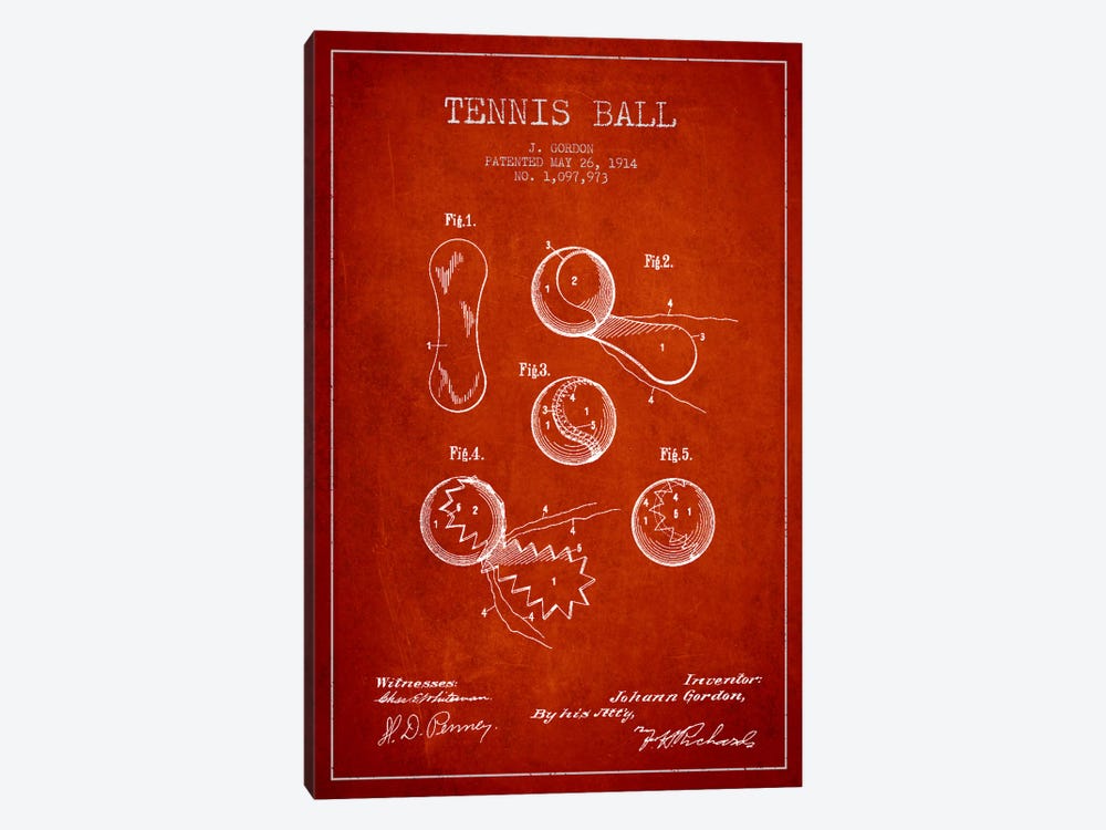Tennis Ball Red Patent Blueprint by Aged Pixel 1-piece Canvas Print
