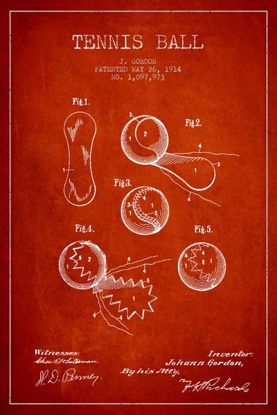 Tennis: Tennis Ball Red Patent Blueprint by Aged Pixel