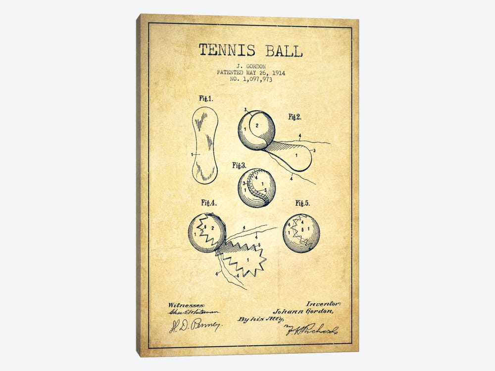 Tennis Ball Vintage Patent Blueprint by Aged Pixel 1-piece Canvas Artwork