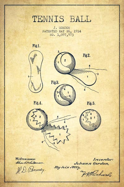 Sports Blueprints: Tennis Ball Vintage Patent Blueprint by Aged Pixel