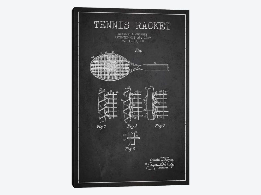 Tennis Racket Charcoal Patent Blueprint by Aged Pixel 1-piece Canvas Art Print
