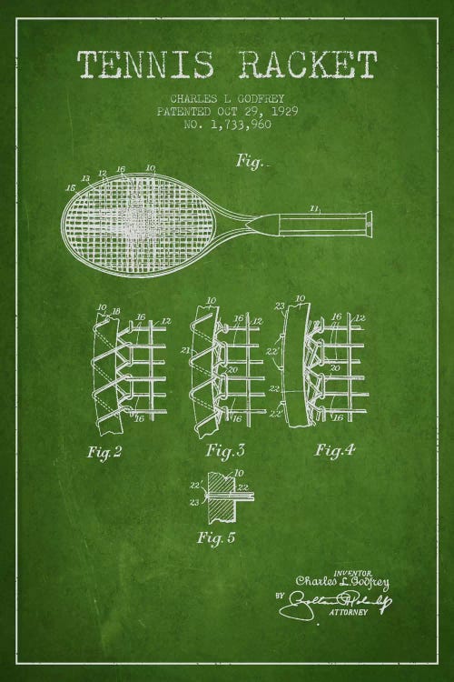 Tennis Racket Green Patent Blueprint