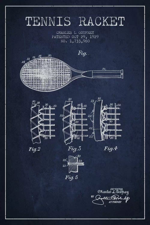 Tennis Racket Navy Blue Patent Blueprint
