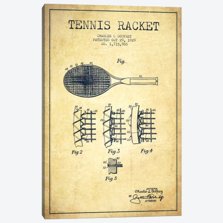 Tennis Racket Vintage Patent Blueprint Canvas Print #ADP2279} by Aged Pixel Canvas Print
