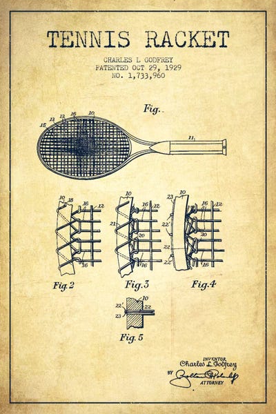 Tennis Racket Vintage Patent Blueprint
