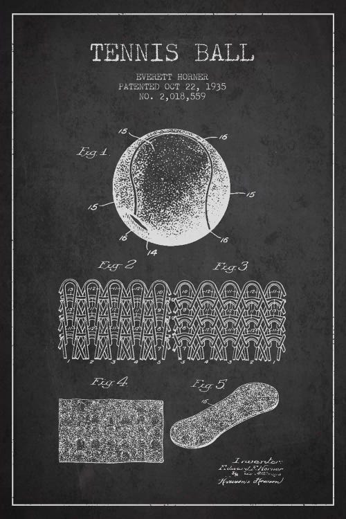 Tennis Ball Charcoal Patent Blueprint