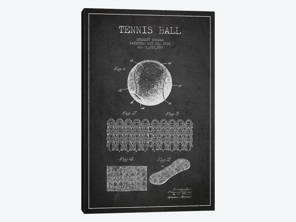 Tennis Ball Charcoal Patent Blueprint by Aged Pixel 1-piece Canvas Art Print