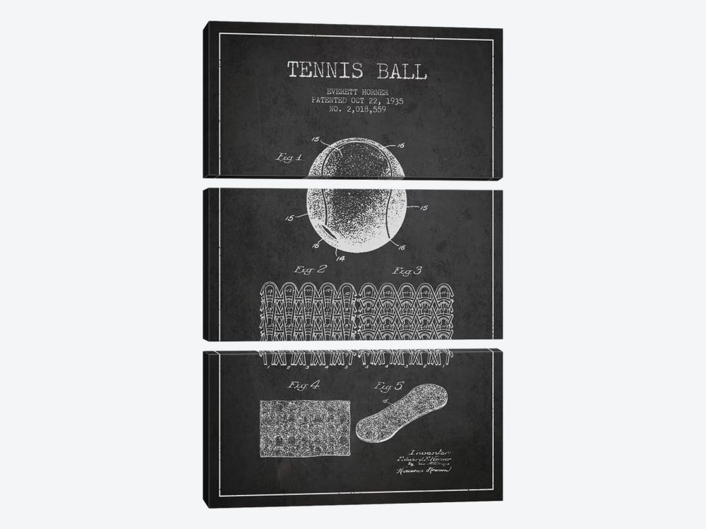 Tennis Ball Charcoal Patent Blueprint by Aged Pixel 3-piece Canvas Print