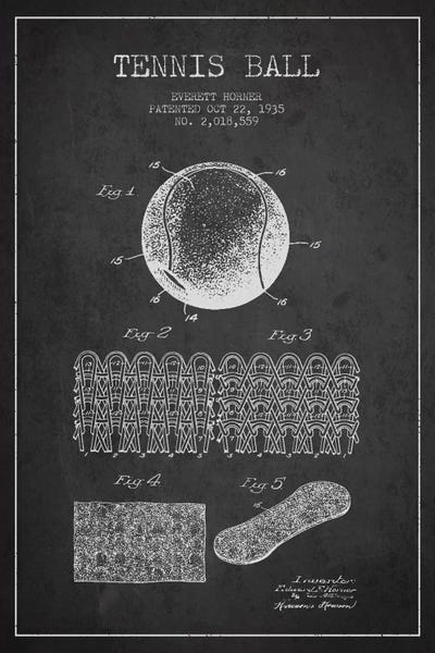 Sports Blueprints: Tennis Ball Charcoal Patent Blueprint by Aged Pixel