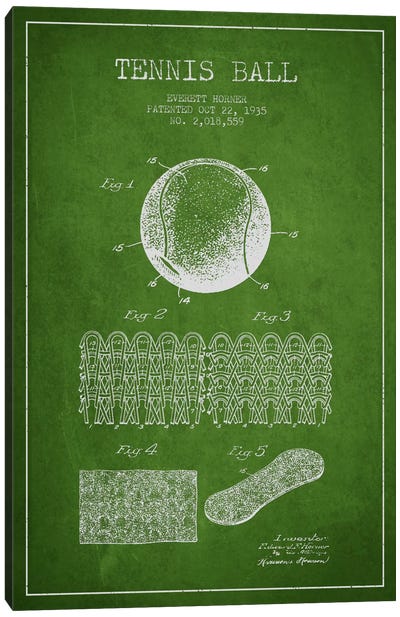 Tennis Ball Green Patent Blueprint Canvas Art Print - Art For Dogs 