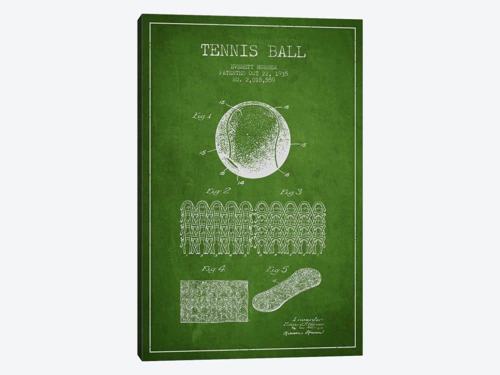 Tennis Ball Green Patent Blueprint by Aged Pixel 1-piece Canvas Wall Art