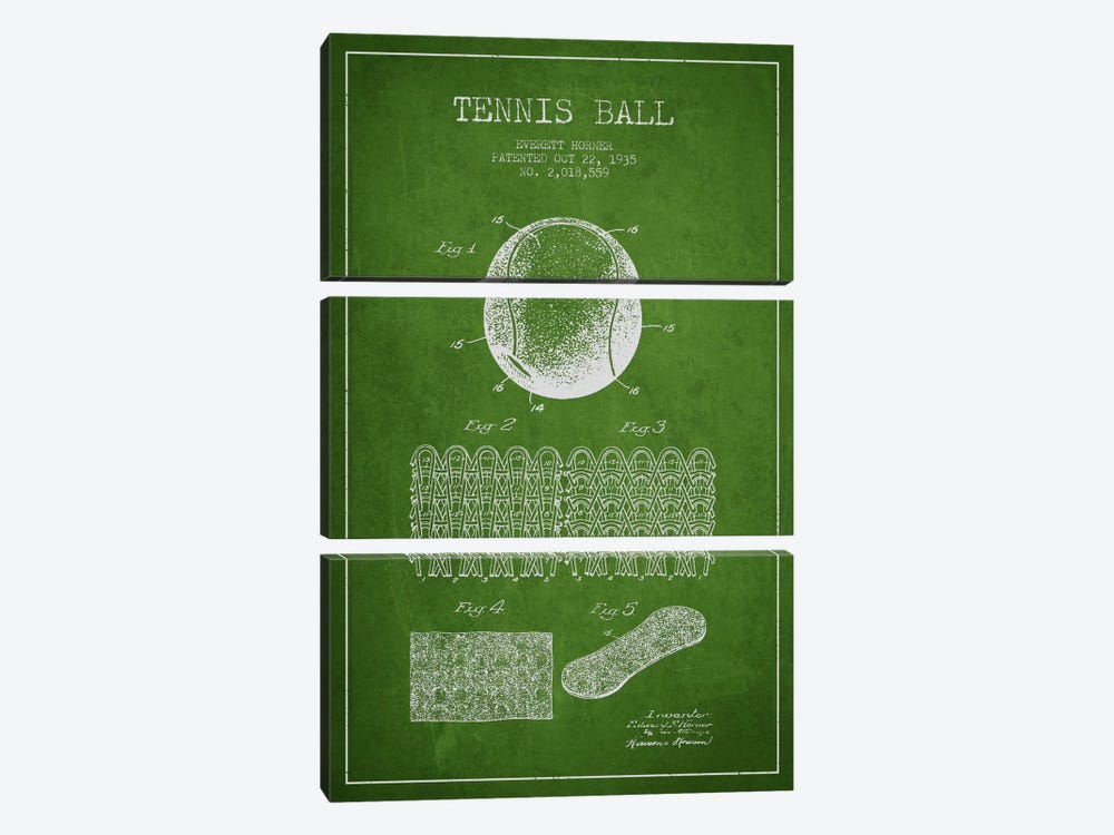 Tennis Ball Green Patent Blueprint by Aged Pixel 3-piece Canvas Wall Art