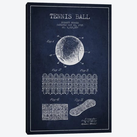 Tennis Ball Navy Blue Patent Blueprint Canvas Print #ADP2282} by Aged Pixel Canvas Wall Art