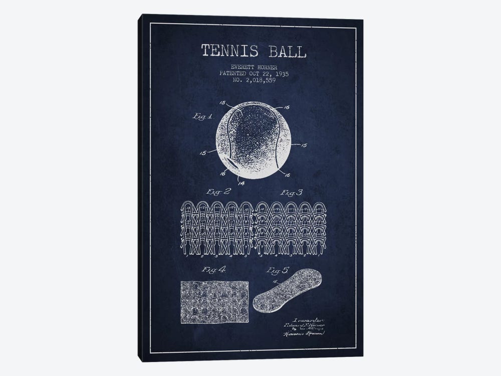 Tennis Ball Navy Blue Patent Blueprint 1-piece Art Print