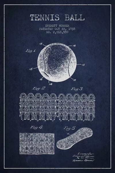 Tennis: Tennis Ball Navy Blue Patent Blueprint by Aged Pixel