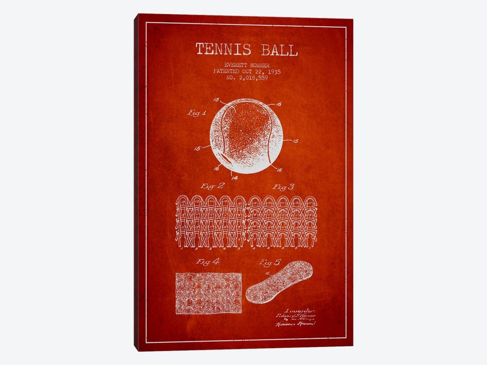 Tennis Ball Red Patent Blueprint by Aged Pixel 1-piece Canvas Artwork
