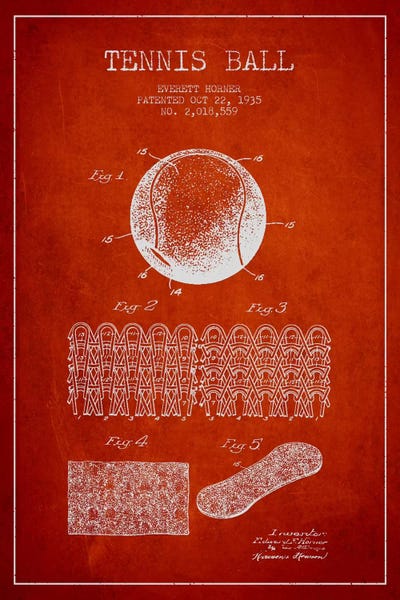 Sports Blueprints: Tennis Ball Red Patent Blueprint by Aged Pixel