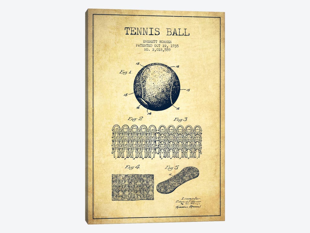Tennis Ball Vintage Patent Blueprint by Aged Pixel 1-piece Canvas Art Print
