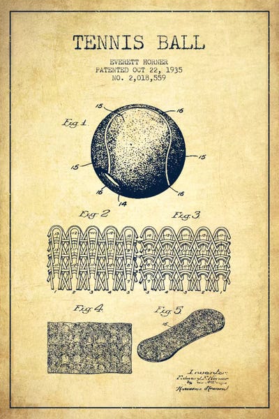 Tennis: Tennis Ball Vintage Patent Blueprint by Aged Pixel