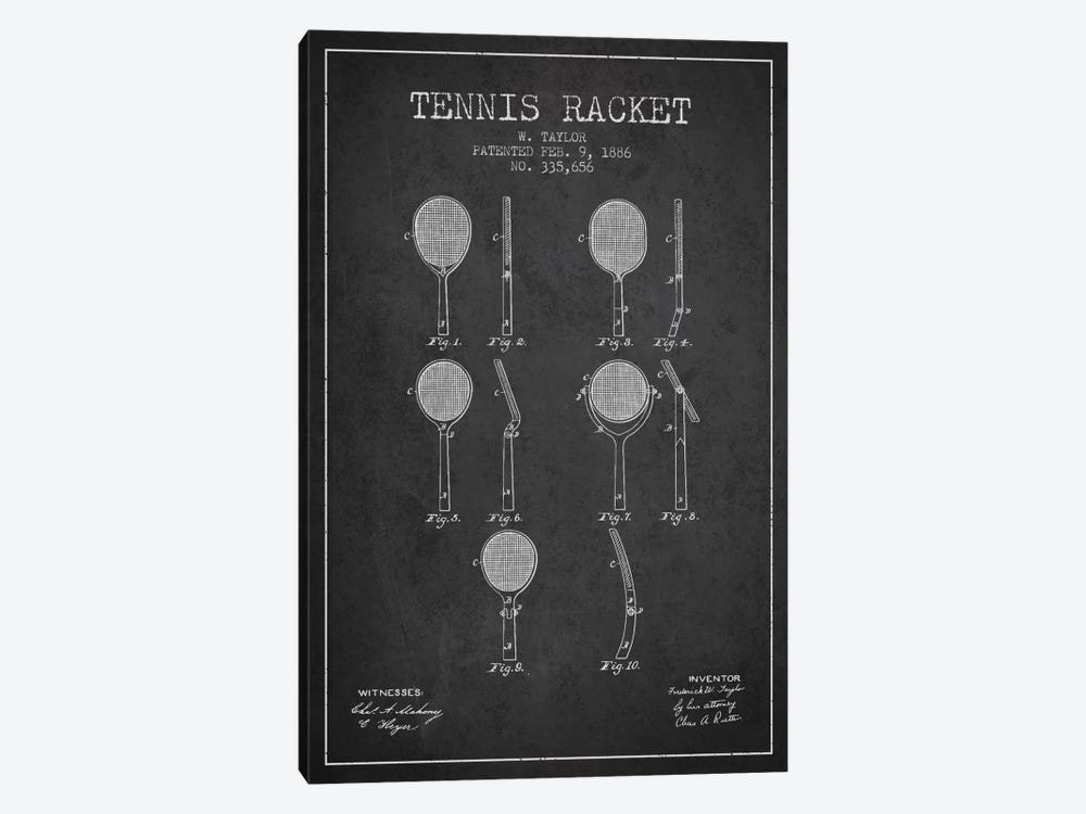 Tennis Racket Charcoal Patent Blueprint by Aged Pixel 1-piece Canvas Wall Art