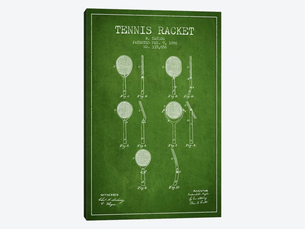 Tennis Racket Green Patent Blueprint by Aged Pixel 1-piece Art Print