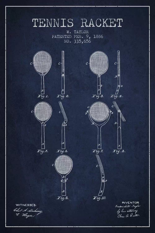 Tennis Racket Navy Blue Patent Blueprint