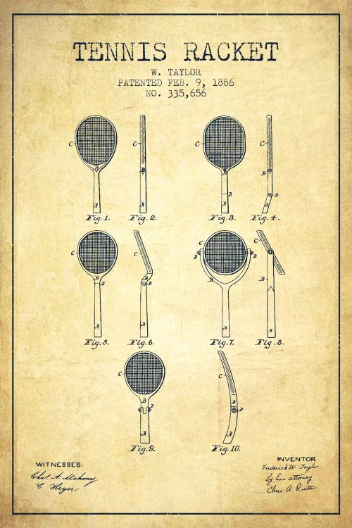Tennis Racket Vintage Patent Blueprint by Aged Pixel wall art