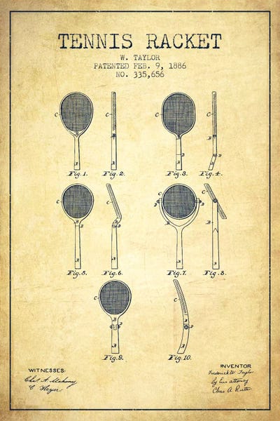 Tennis: Tennis Racket Vintage Patent Blueprint by Aged Pixel