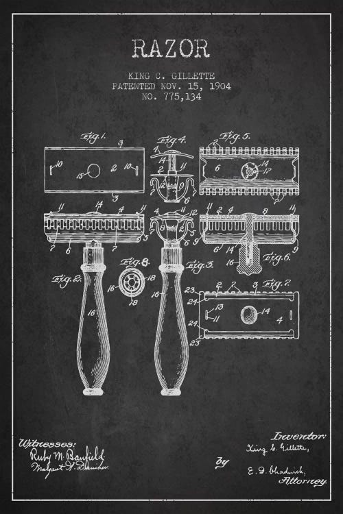 Razor Charcoal Patent Blueprint by Aged Pixel wall art