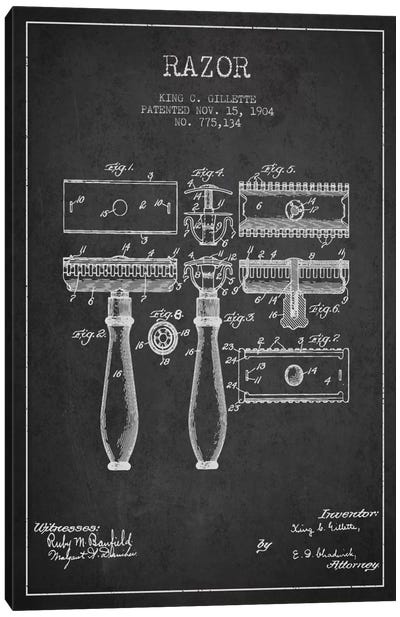 Razor Charcoal Patent Blueprint Canvas Art Print - Blueprints & Patent Sketches
