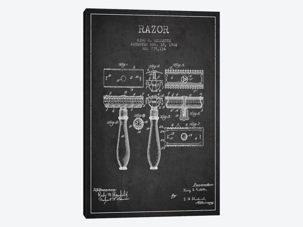 Razor Charcoal Patent Blueprint by Aged Pixel 1-piece Canvas Wall Art