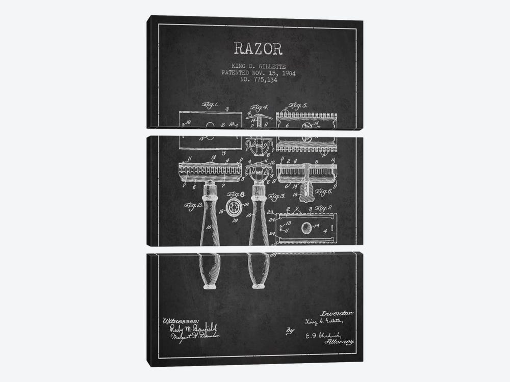 Razor Charcoal Patent Blueprint by Aged Pixel 3-piece Canvas Wall Art
