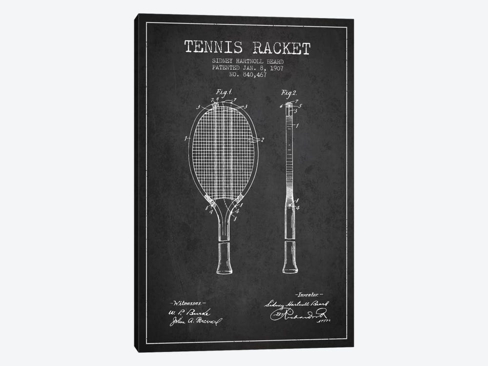 Tennis Racket Charcoal Patent Blueprint by Aged Pixel 1-piece Canvas Art