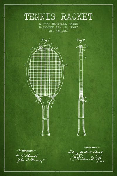Sports Blueprints: Tennis Racket Green Patent Blueprint by Aged Pixel