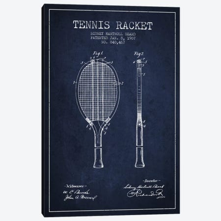 Tennis Racket Navy Blue Patent Blueprint Canvas Print #ADP2292} by Aged Pixel Canvas Print
