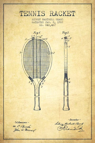 Sports Blueprints: Tennis Racket Vintage Patent Blueprint by Aged Pixel