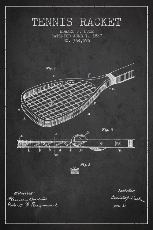 Tennis Racket Charcoal Patent Blueprint by Aged Pixel wall art