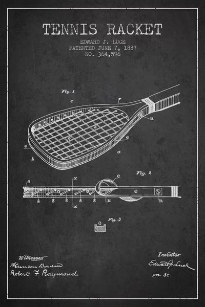 Tennis: Tennis Racket Charcoal Patent Blueprint by Aged Pixel