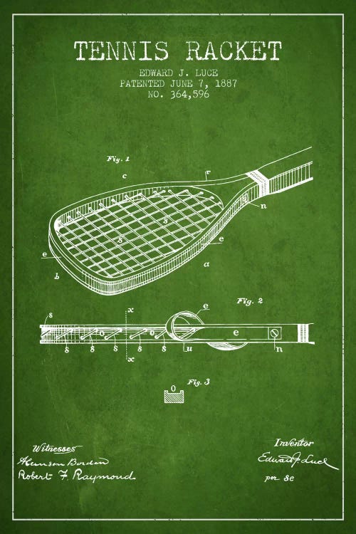 Tennis Racket Green Patent Blueprint