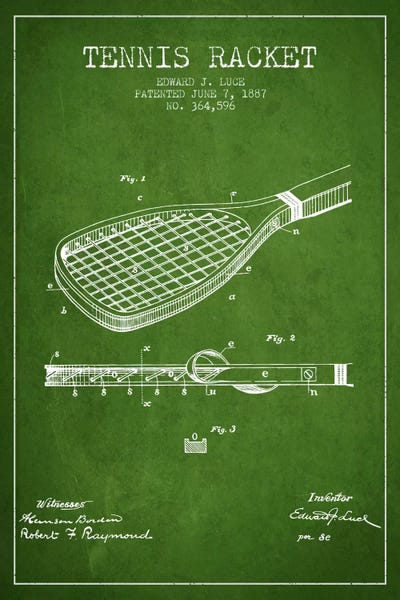 Sports Blueprints: Tennis Racket Green Patent Blueprint by Aged Pixel