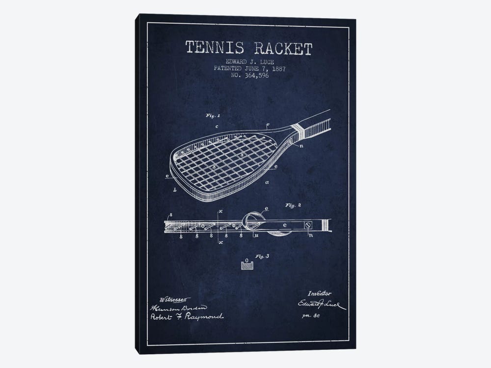 Tennis Racket Navy Blue Patent Blueprint by Aged Pixel 1-piece Art Print
