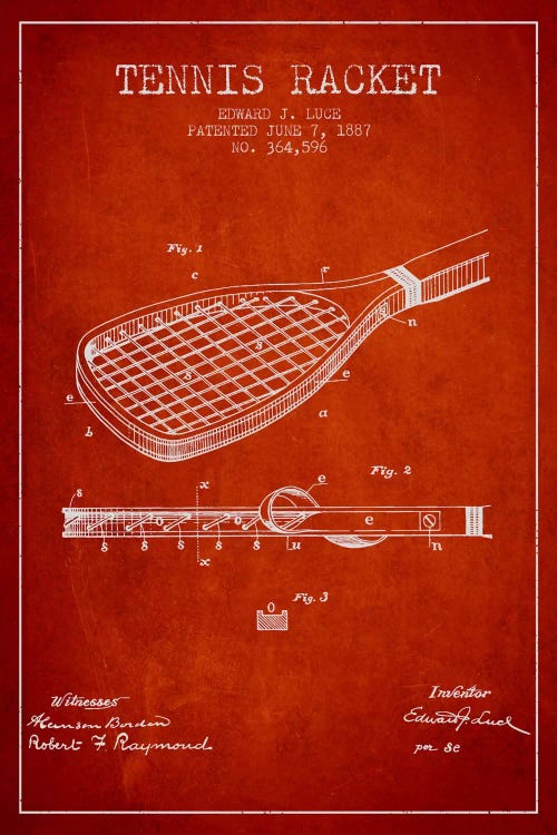 Tennis Racket Red Patent Blueprint